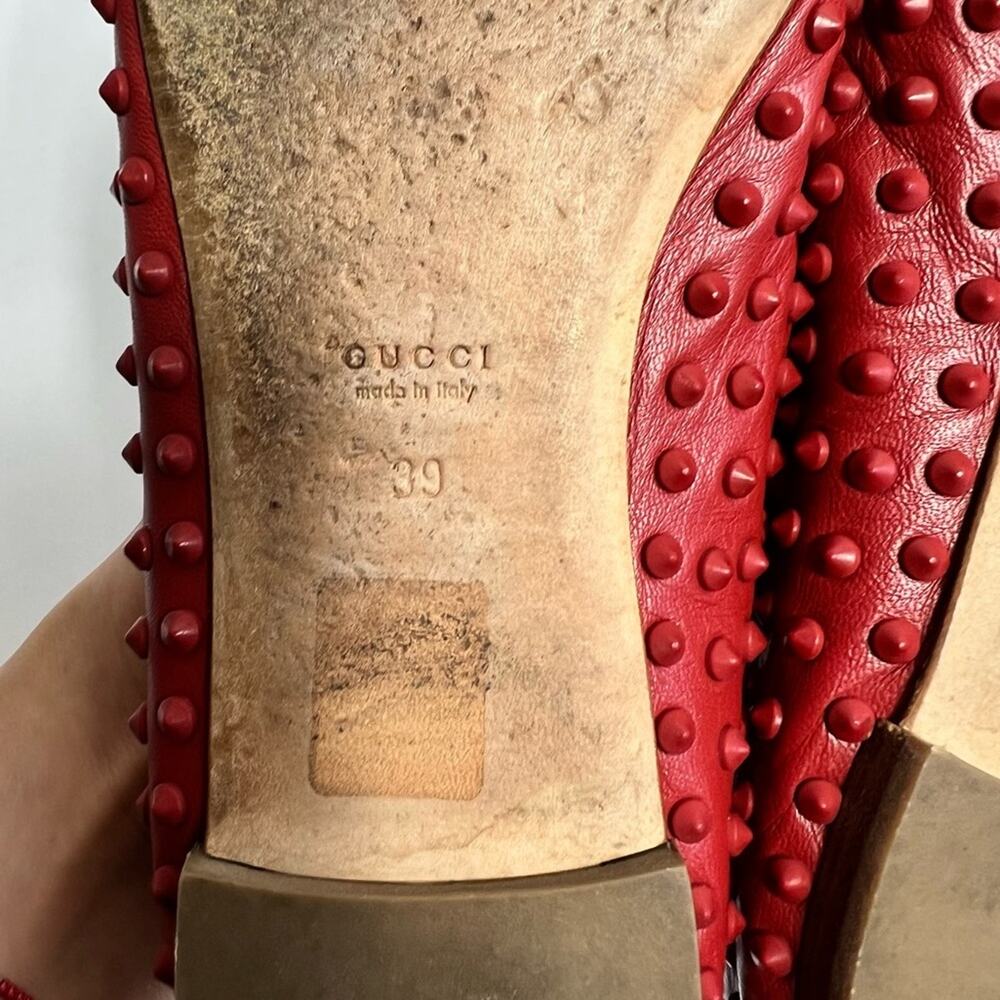 GUCCI MADE IN ITALY RED ROCKSTUD WOMEN FLATS SIZE 39 NO BOX - Picture 8 of 8